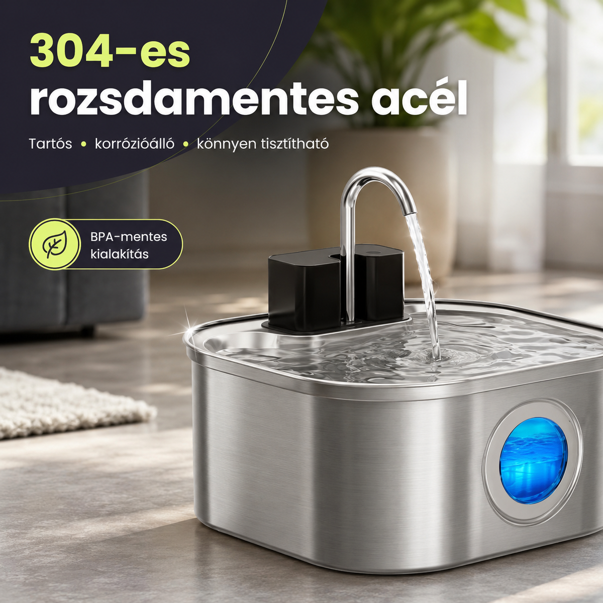 SmartFlow™ kisállat-itatókút 304-es élelmiszeripari rozsdamentes acélból